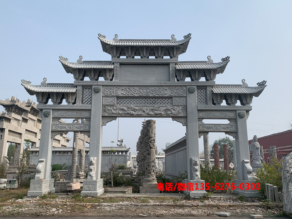村莊石牌樓農村村口石牌坊圖片 經典的村莊石牌樓圖片_三門五樓農村村口石牌坊樣式